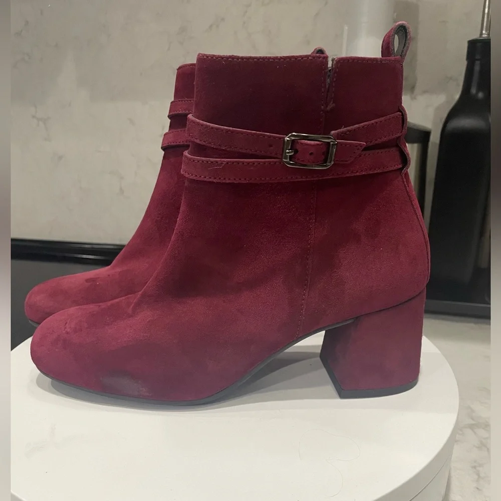 New w Defect Paul‎ Green Sydney Block Heeled Bootie in Bordo Suede Sz US 6 $499